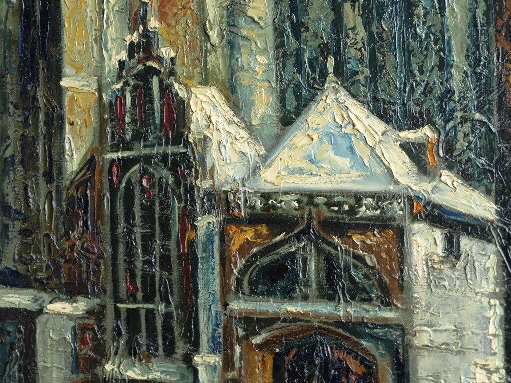 Onduidelijke signatuur: Olieverf op doek – Kerk in de sneeuw - 1959 - 66 x 45 cm kopen? Bied vanaf 50!