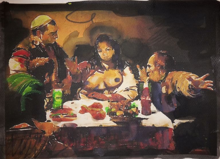 Peter Klashorst - Supper... - gemengde techniek op papier - gesigneerd kopen? Bied vanaf 85!