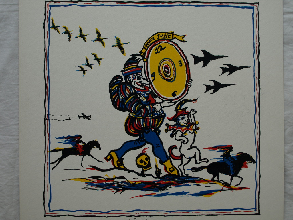 Aat Veldhoen (1934) – Zeefdruk op karton – Tempus Fugit – De tijd vliegt  kopen? Bied vanaf 40!