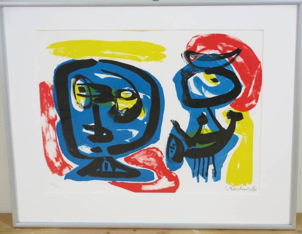 Anton Rooskens: Litho, Twee blauwe figuren - Ingelijst kopen? Bied vanaf 200!