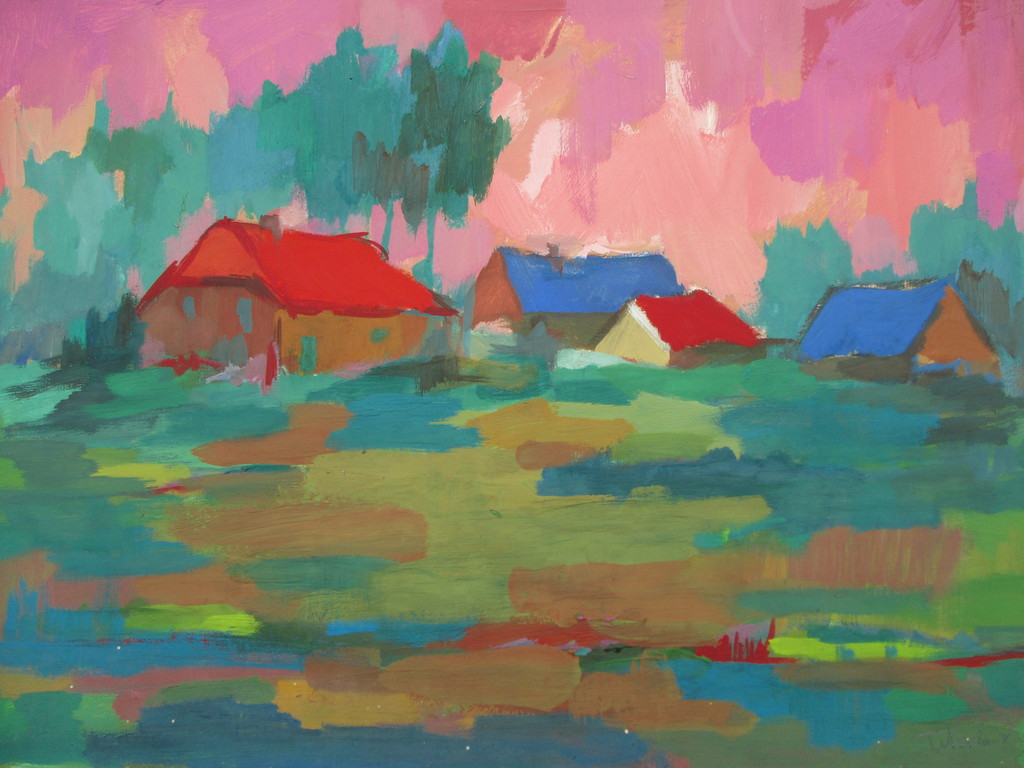 Henri Titselaar: Acrylaat op papier: Landschap kopen? Bied vanaf 75!