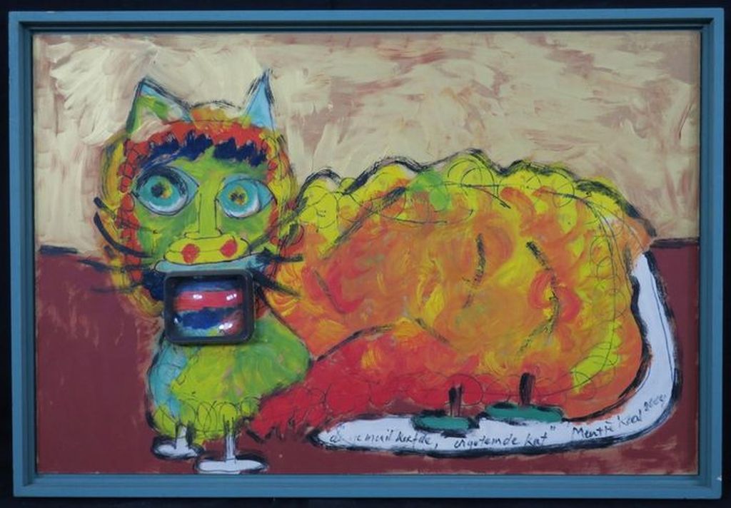 Meertje Kaal (1930-2016)-Acryl/paneel-gelijst- De gemuilkorfde ongetemde kat kopen? Bied vanaf 1!