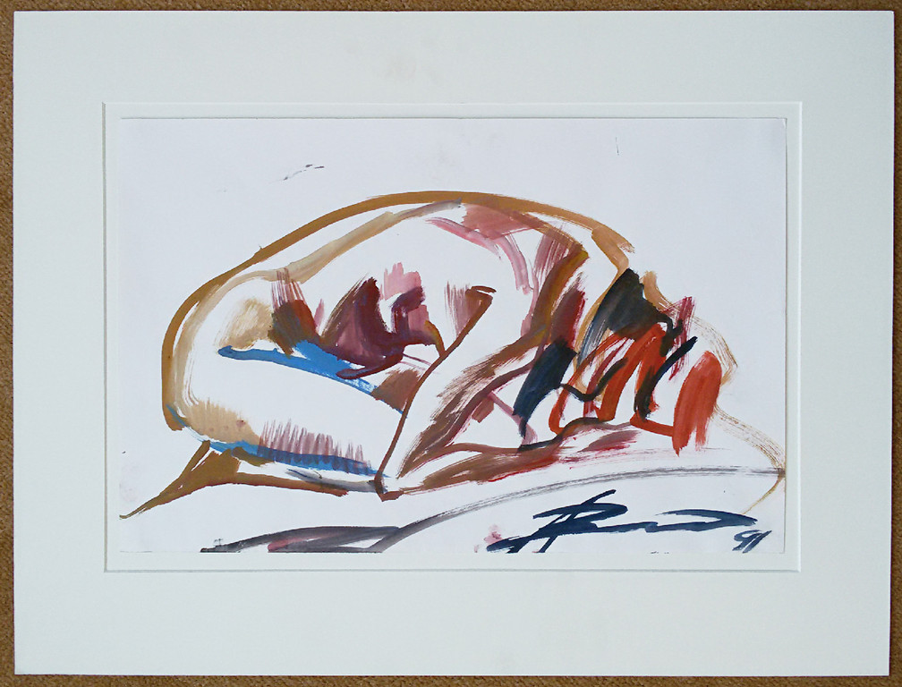 Knielend naakt, gouache op papier (in passe-partout) kopen? Bied vanaf 1!