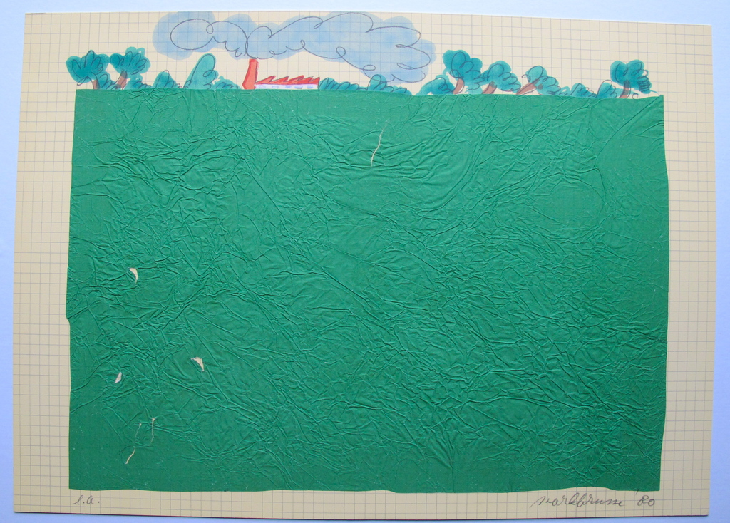 Mark Brusse:litho en opgeplakt groene collage kopen? Bied vanaf 50!