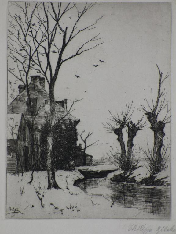 Philip Zilcken, Winters landschap, Ets verkocht voor € 55!