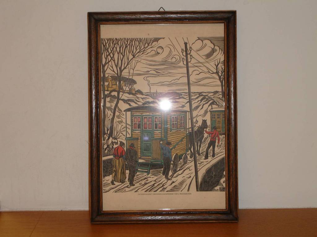 J Franken PZN - originele houtsnede - woonwagens kopen? Bied vanaf 10!