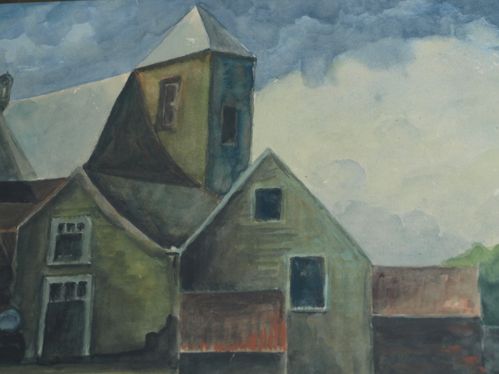 Onduidelijke signatuur : Gouache , Huizen aan water –ingelijst–1e helft 20e eeuw kopen? Bied vanaf 1!