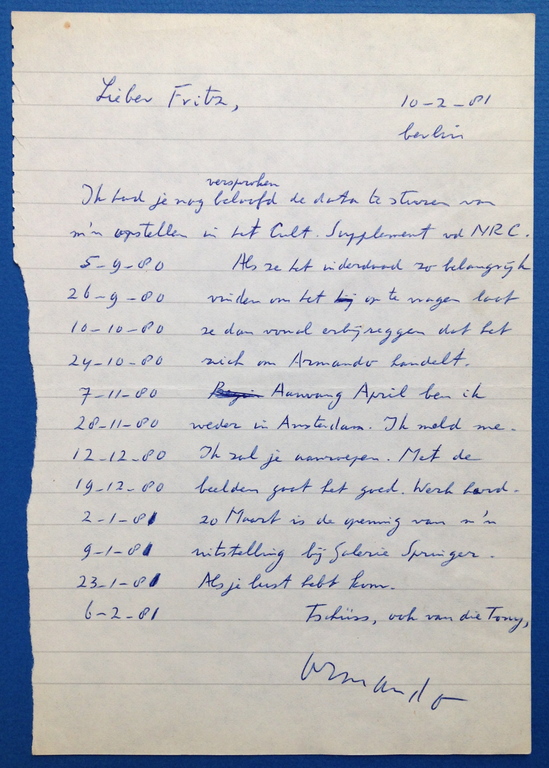 Armando, Originele brief 1981 aan het Stedelijk Museum, Amsterdam kopen? Bied vanaf 85!