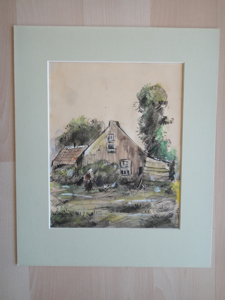 JC Roelandse (1888-1978), gemengde techniek, zicht op Laren (NH). kopen? Bied vanaf 1!