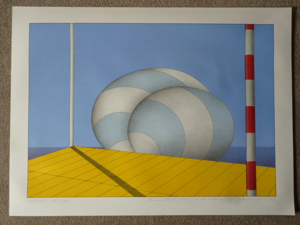 Marinus Fuit - litho/zeefdruk -  Blauw-witte ballonnen tegen plankier kopen? Bied vanaf 75!