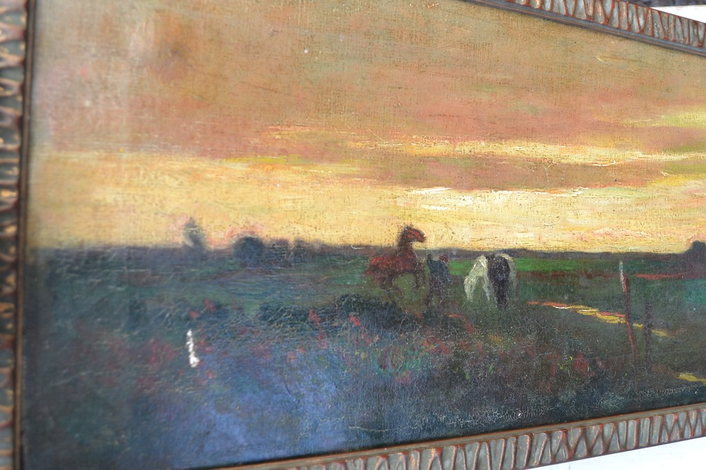 Onbekend: olieverf op doek, paarden op het land kopen? Bied vanaf 1!