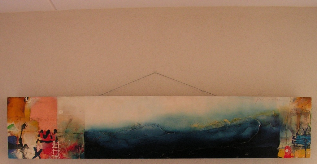 Theo Koster - Gemengde techniek op hout  -  Blue wave. Zeer groot werk op hout! kopen? Bied vanaf 750!