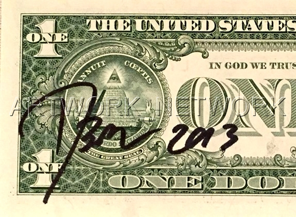 DEATH NYC "Red Snow" - original Painting on US $1 bill, dated 2013, with COA kopen? Bied vanaf 1!