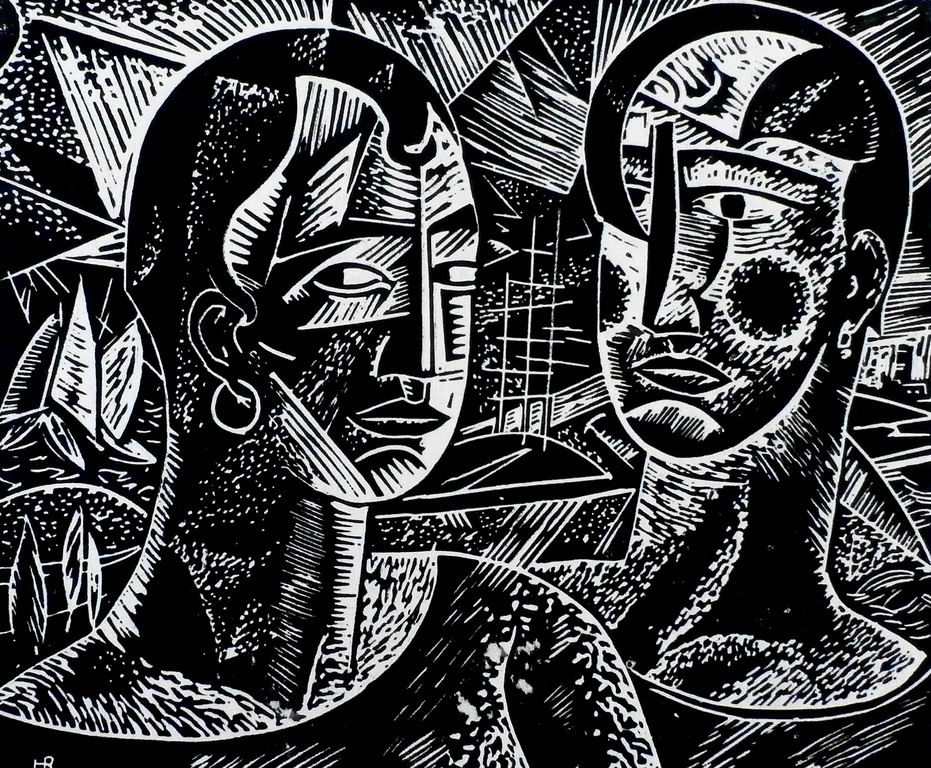 Herman Bieling - Houtsnede - verkocht voor € 75!