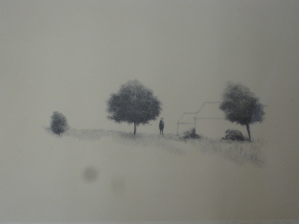 Metten Koornstra - lithografie "man bij huis" gesigneerd 1973 verkocht voor € 65!