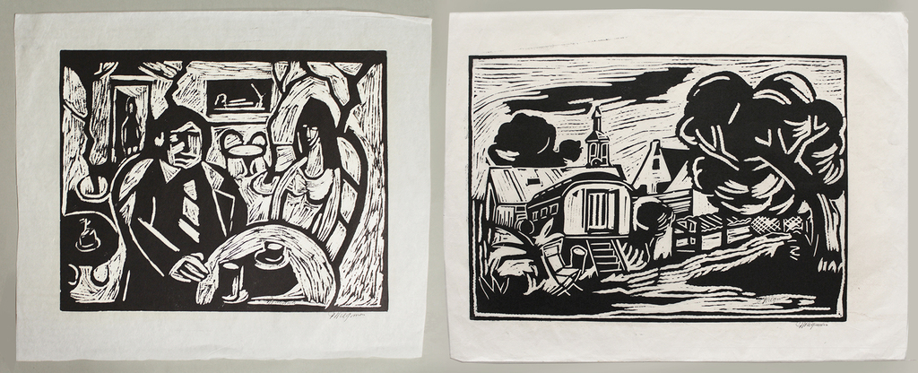 2 linodrukken Piet Wiegman  (Heemstede 1930 â�� 2005)  - CafÃ©/Woonwagen kopen? Bied vanaf 10!