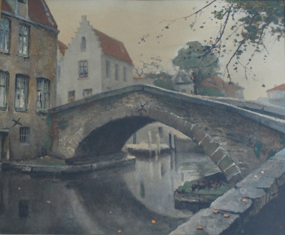 Willem Alexander Knip – Litho, Peerdenbrug in Brugge - ingelijst - ca 1935   kopen? Bied vanaf 1!