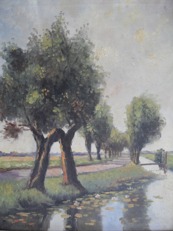 Henk Noordam, Wilgen langs de weg bij overschie1939, olieverf op doek 40 x 50,  kopen? Bied vanaf 1!