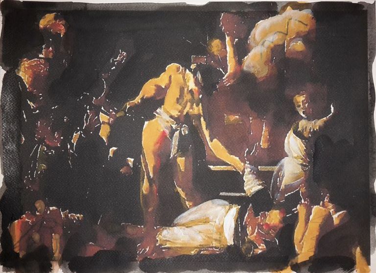 Peter Klashorst - gemengde techniek op aquarel papier - Caravagio copy kopen? Bied vanaf 70!
