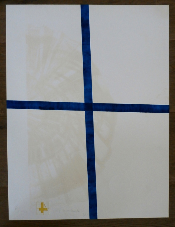 Jacques van der Heyden - zeefdruk: compositie met kruis - 1968 kopen? Bied vanaf 140!