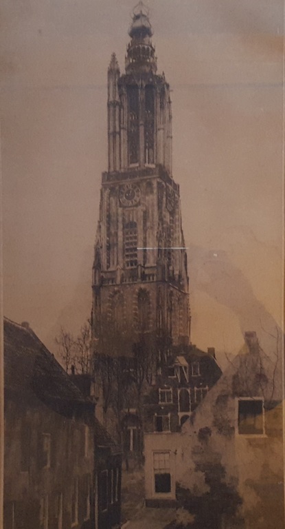 Dirk Harting - ets, toren Amersfoort, handgesigneerd verkocht voor € 75!