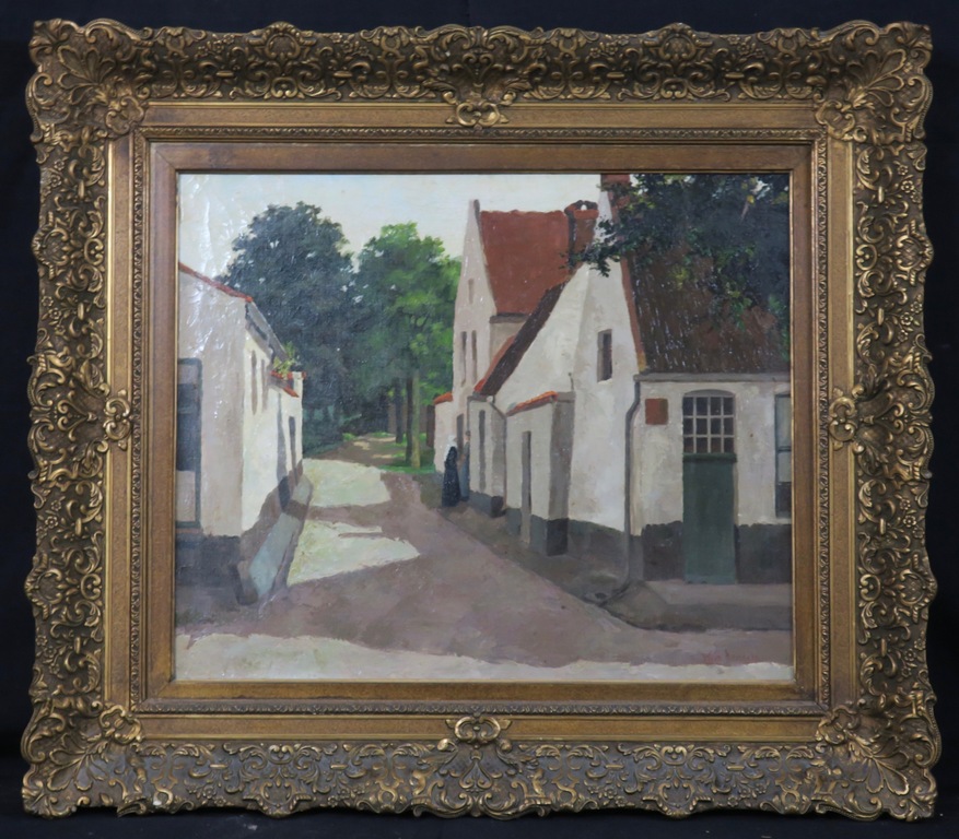 Wim Heinecke: Olieverf op doek, Straatje - Ingelijst verkocht voor € 250!