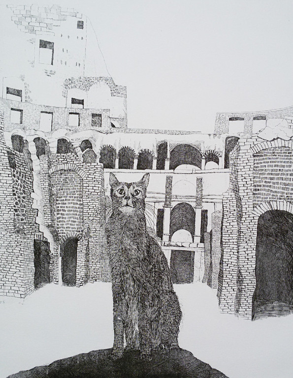 Joost Minnigh - De Kat van het Colosseum, ets verkocht voor € 40!