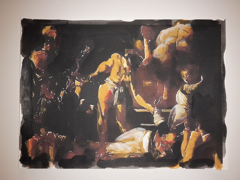 Peter Klashorst - gemengde techniek op aquarel papier - Caravagio copy kopen? Bied vanaf 70!
