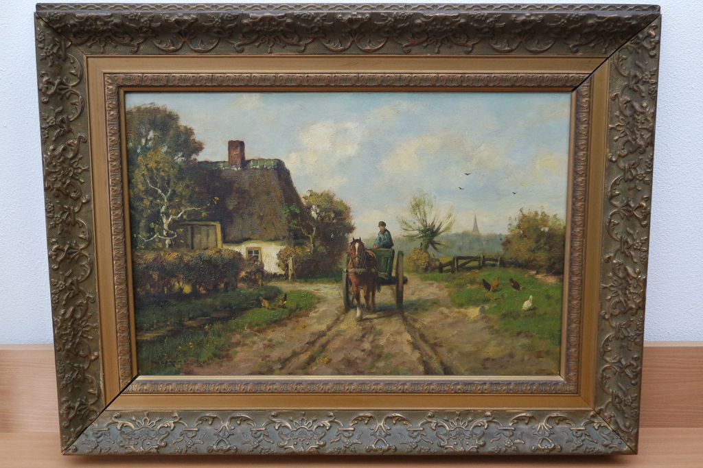 Martinus J. Nefkens (1866-1941) - olieverf op doek- landschap met paard en wagen kopen? Bied vanaf 290!
