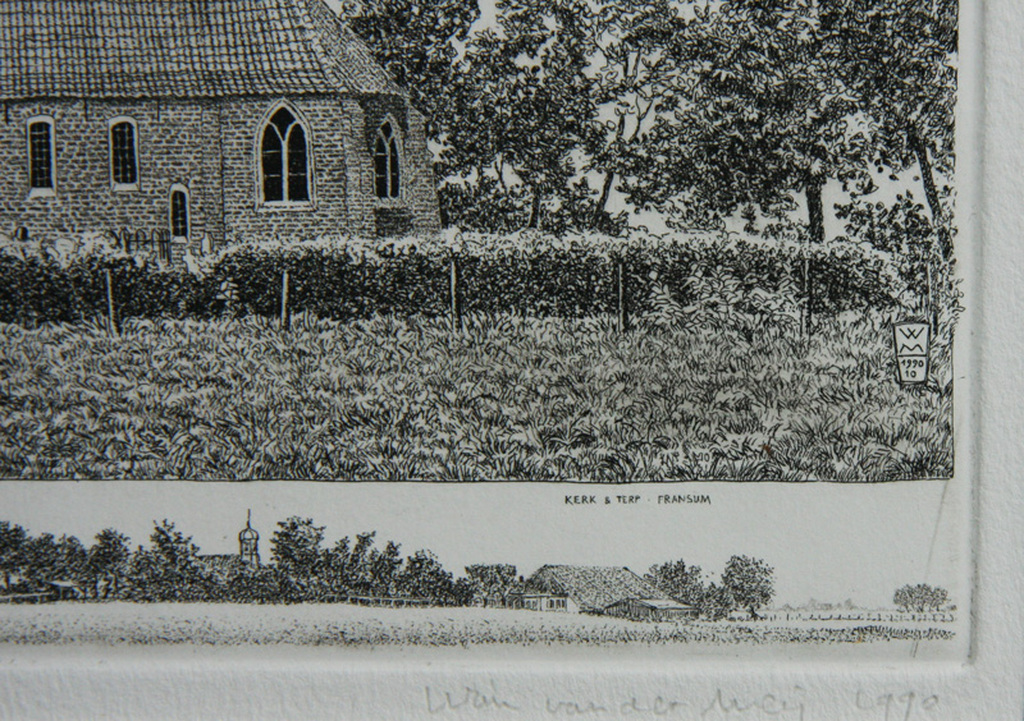 Wim van der Meij, ets, kerk en terp Fransum kopen? Bied vanaf 45!