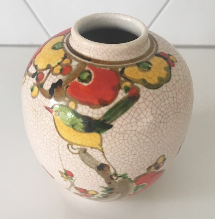 Art Nouveau hand beschilderd aardewerken craquele vaasje kopen? Bied vanaf 32!