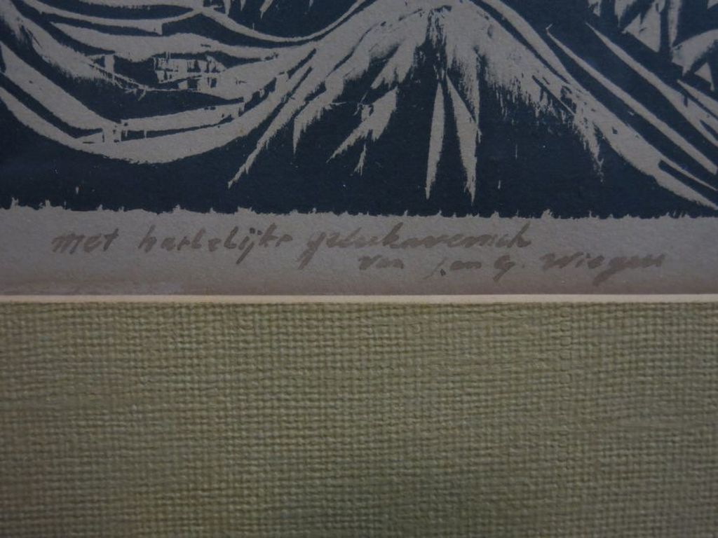 Jan Wiegers: Houtsnede, met hartelijke.. - Ingelijst kopen? Bied vanaf 70!