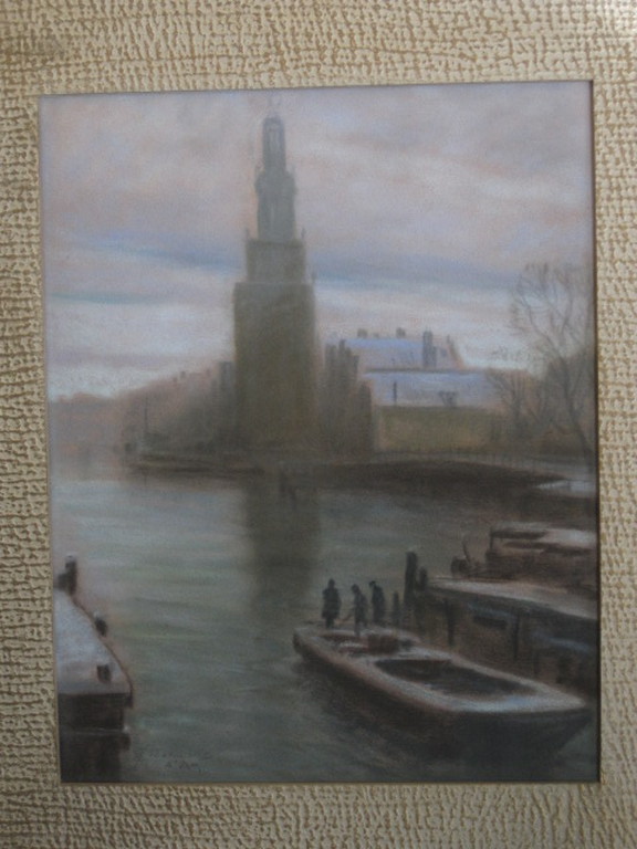 Sfeervol pastel "Amsterdam Montelbaanstoren vroege ochtend" van G.Cohn Roemers  kopen? Bied vanaf 1!