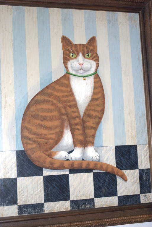 Poserende kater - olieverf op paneel - met monogram kopen? Bied vanaf 150!