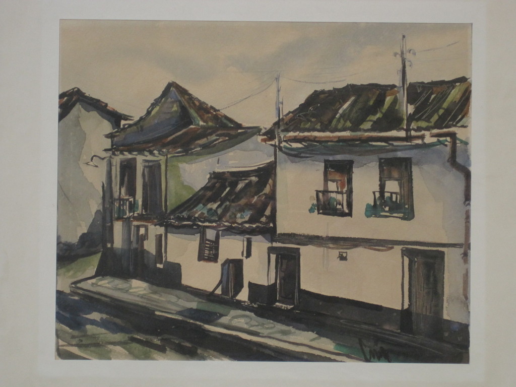 Jaap Min Bergense School aquarel "dorpsstraat" omstreeks 1950 verkocht voor € 80!