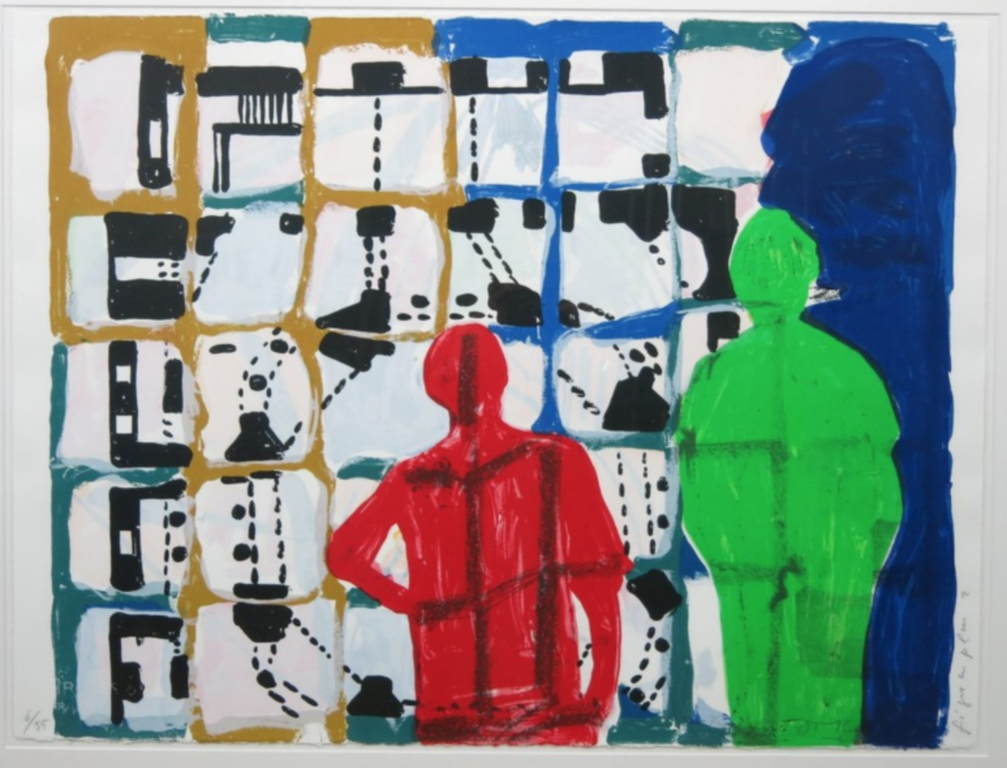 Cees Dolk: Zeefdruk, Figuren plan 2 - Ingelijst kopen? Bied vanaf 40!