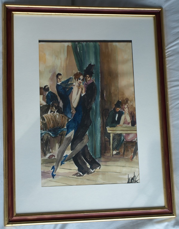 Argentijnse kunstenaar : Gouache , Tango 1 - gesigneerd & ingelijst -74 x 56 cm kopen? Bied vanaf 1!