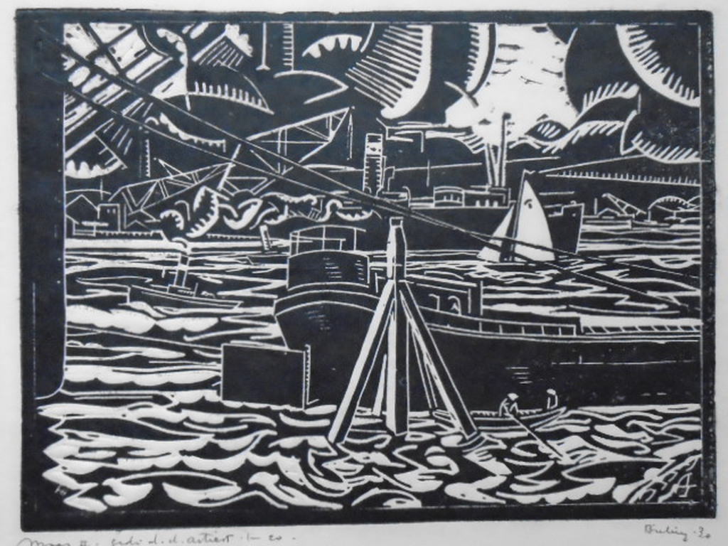 Herman Bieling - houtsnede - Maas II verkocht voor € 75!