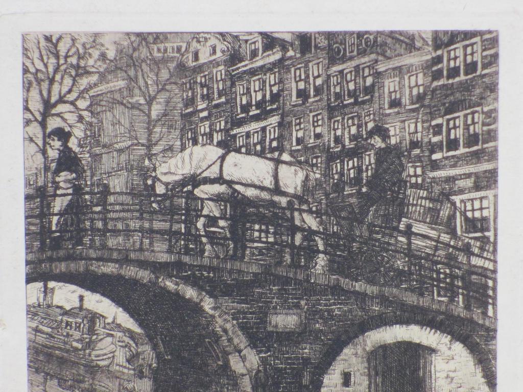 Hendrik Lesage, Amsterdamse brug met personen en paard, Ets kopen? Bied vanaf 40!