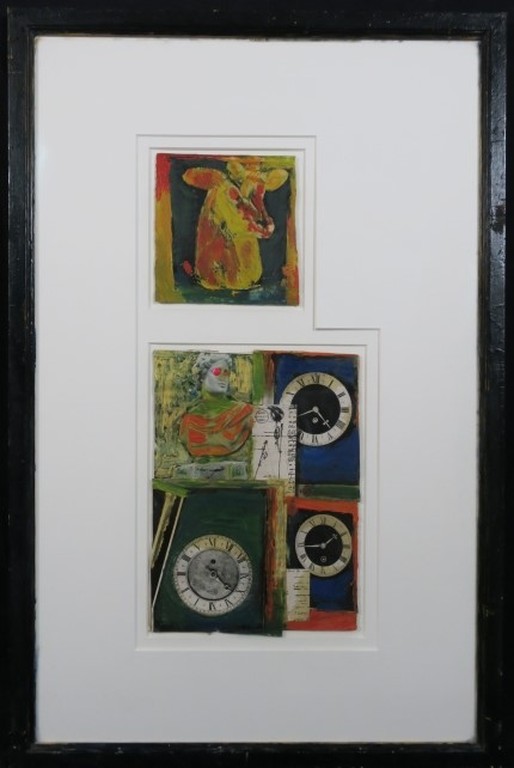 Meertje Kaal: Olieverf en Collage op papier, De tijd - Ingelijst kopen? Bied vanaf 1!