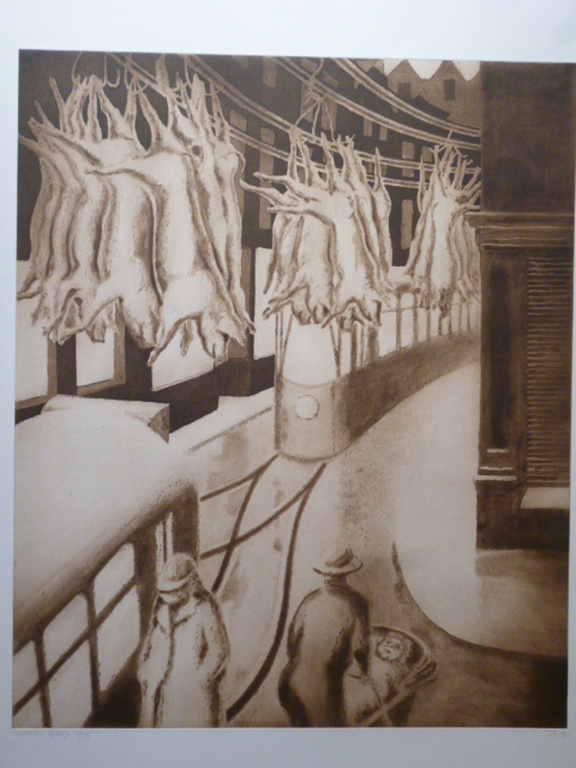 Herman Gordijn - ets/aquatint - Varkensslachterij kopen? Bied vanaf 125!