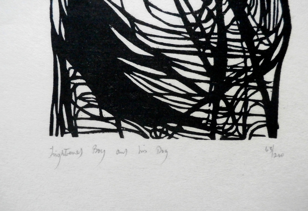 Leonard Baskin - Houtsnede: Frightened boy and his dog - 1955 kopen? Bied vanaf 135!