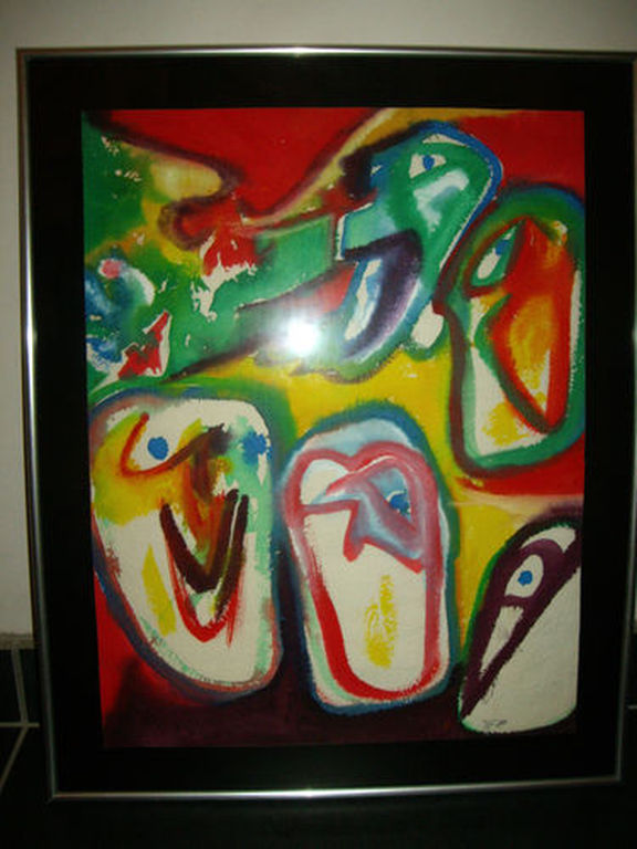 Finn Pedersen origineel aquarel schilderij neo CoBrA verkocht voor € 220!