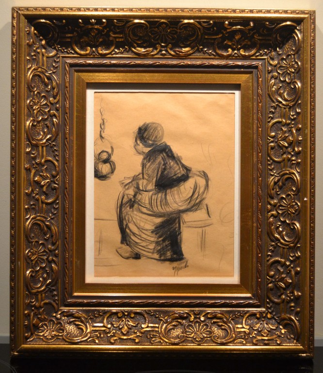 Maurice Mareels: houtskoolschets, vrouw boven een vuur kopen? Bied vanaf 1!