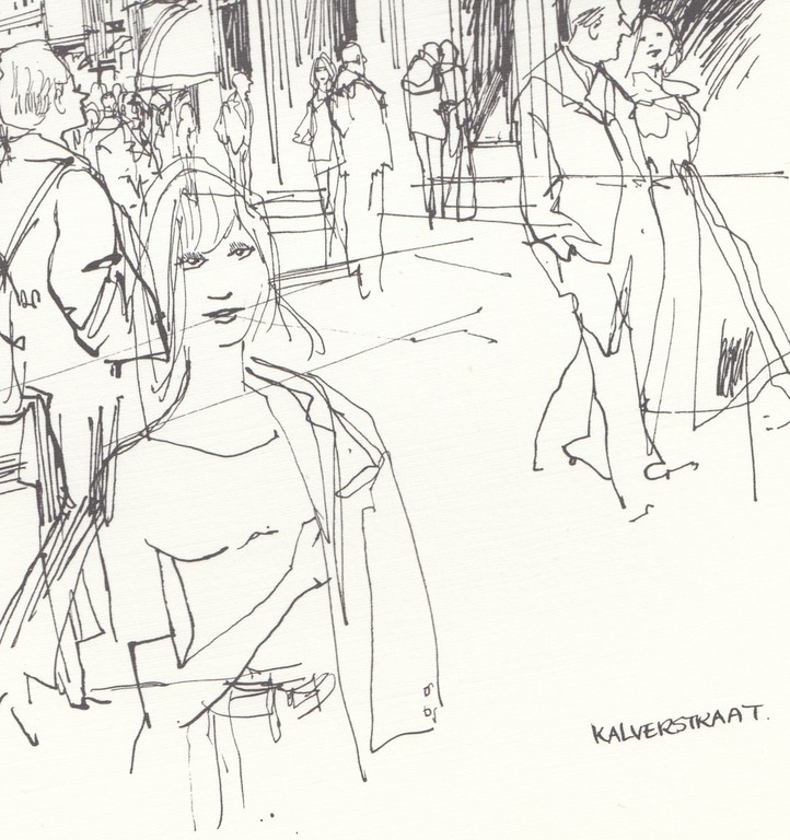 Peter van Straaten - Lithografische prent ongesigneerd - Kalverstraat. kopen? Bied vanaf 1!