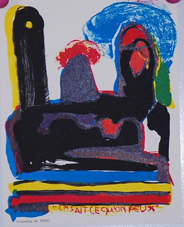 Jacqueline de Jong: Kleurenlitho. On Fait ce qu'on peux verkocht voor € 36!