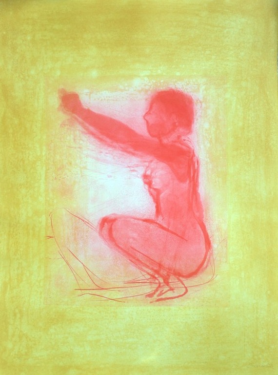 Claude Garache, Ocre III, grote aquatint 1989 + gratis affiche galerie Lelong kopen? Bied vanaf 220!