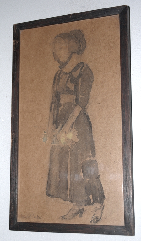 Vrouw met bloemen, potlood/aquarel, ca.1900 ->Rinke,illustrator Pietje Bell verkocht voor € 150!