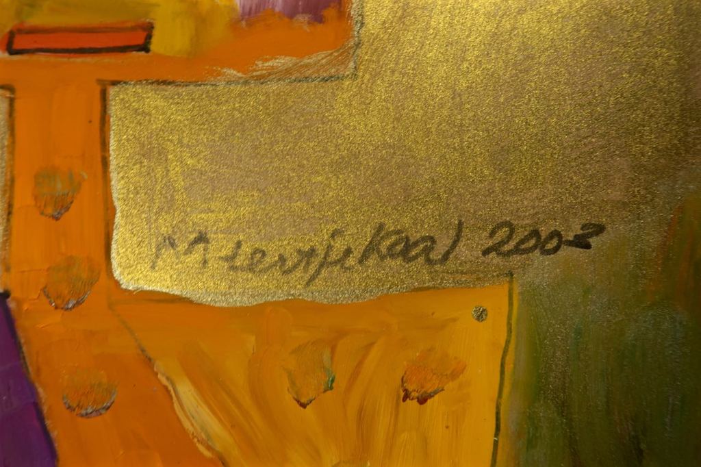 Lot met 4x olieverf en collage op karton en hout van Meertje Kaal  kopen? Bied vanaf 1!