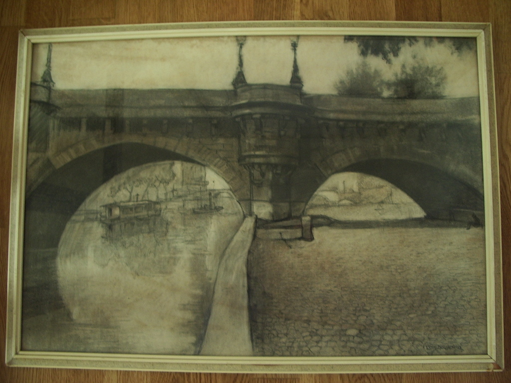 Louis Leclercq: potloodtekening - Pont Neuf Parijs kopen? Bied vanaf 29!